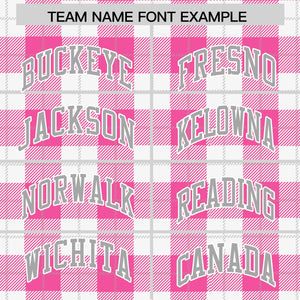 Custom Pink White Varsity Full-Snap Plaid Pattern Letterman Baseball Jacket