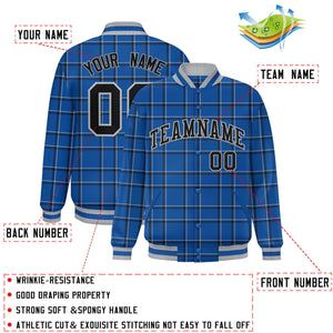 Custom Blue Varsity Full-Snap Plaid Pattern Letterman Baseball Jacket