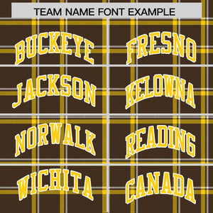 Custom Brown Varsity Full-Snap Plaid Pattern Letterman Baseball Jacket