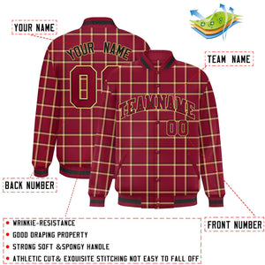 Custom Crimson Varsity Full-Snap Plaid Pattern Letterman Baseball Jacket