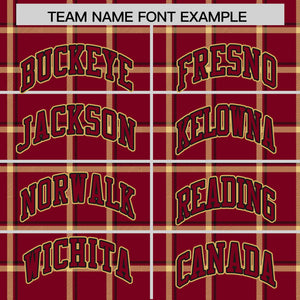 Custom Crimson Varsity Full-Snap Plaid Pattern Letterman Baseball Jacket