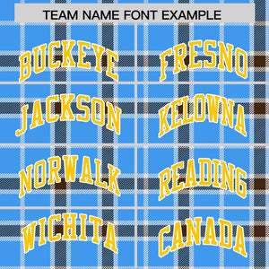 Custom Powder Blue Varsity Full-Snap Plaid Pattern Letterman Baseball Jacket