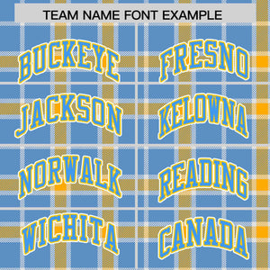 Custom Light Blue Yellow Varsity Full-Snap Plaid Pattern Letterman Baseball Jacket