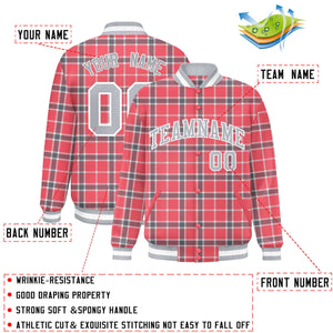 Custom Red Varsity Full-Snap Plaid Pattern Letterman Baseball Jacket