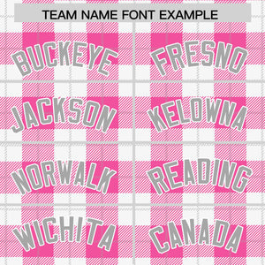 Custom Pink White Varsity Full-Snap Plaid Pattern Letterman Baseball Jacket