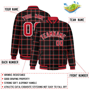 Custom Black Varsity Full-Snap Plaid Pattern Letterman Baseball Jacket