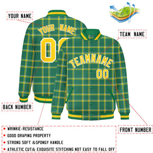 Custom Kelly Green Varsity Full-Snap Plaid Pattern Letterman Baseball Jacket