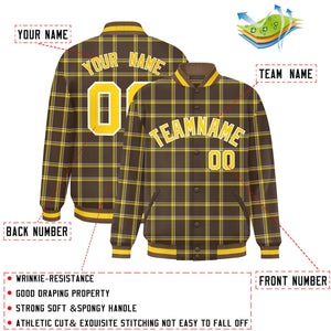 Custom Brown Varsity Full-Snap Plaid Pattern Letterman Baseball Jacket