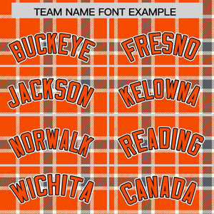 Custom Orange Varsity Full-Snap Plaid Pattern Letterman Baseball Jacket