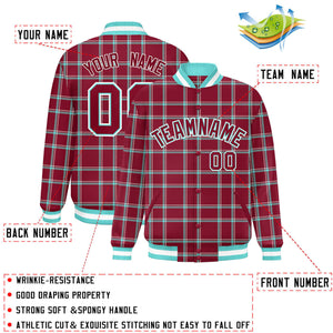 Custom Crimson Varsity Full-Snap Plaid Pattern Letterman Baseball Jacket