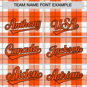 Custom Orange White Varsity Full-Snap Plaid Pattern Letterman Baseball Jacket