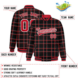 Custom Black Varsity Full-Snap Plaid Pattern Letterman Baseball Jacket