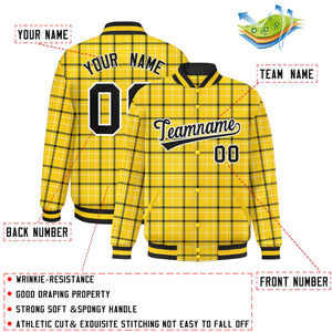 Custom Yellow Varsity Full-Snap Plaid Pattern Letterman Baseball Jacket