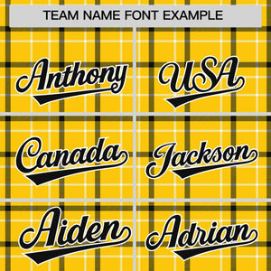 Custom Yellow Varsity Full-Snap Plaid Pattern Letterman Baseball Jacket