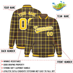 Custom Brown Varsity Full-Snap Plaid Pattern Letterman Baseball Jacket