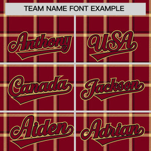 Custom Crimson Varsity Full-Snap Plaid Pattern Letterman Baseball Jacket