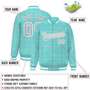 Custom Green Varsity Full-Snap Plaid Pattern Letterman Baseball Jacket