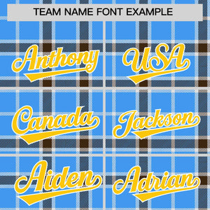 Custom Powder Blue Varsity Full-Snap Plaid Pattern Letterman Baseball Jacket