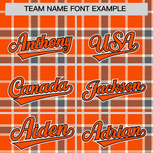 Custom Orange Varsity Full-Snap Plaid Pattern Letterman Baseball Jacket