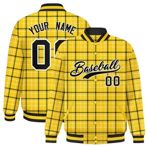 Custom Yellow Varsity Full-Snap Plaid Pattern Letterman Baseball Jacket