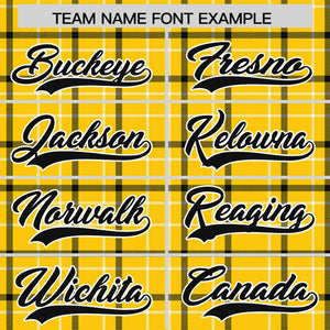 Custom Yellow Varsity Full-Snap Plaid Pattern Letterman Baseball Jacket