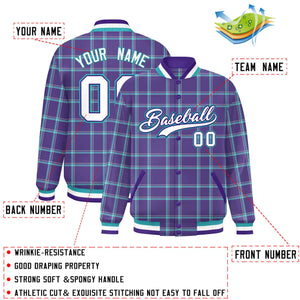 Custom Purple Varsity Full-Snap Plaid Pattern Letterman Baseball Jacket