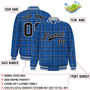 Custom Blue Varsity Full-Snap Plaid Pattern Letterman Baseball Jacket