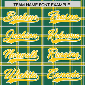 Custom Kelly Green Varsity Full-Snap Plaid Pattern Letterman Baseball Jacket