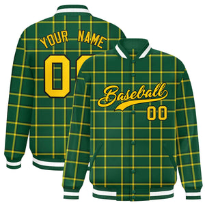 Custom Green Varsity Full-Snap Plaid Pattern Letterman Baseball Jacket