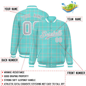 Custom Green Varsity Full-Snap Plaid Pattern Letterman Baseball Jacket