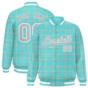 Custom Green Varsity Full-Snap Plaid Pattern Letterman Baseball Jacket