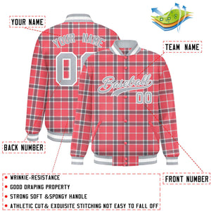 Custom Red Varsity Full-Snap Plaid Pattern Letterman Baseball Jacket