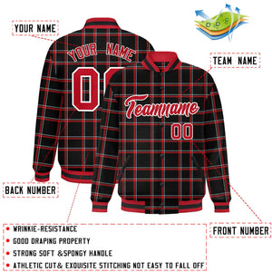 Custom Black Varsity Full-Snap Plaid Pattern Letterman Baseball Jacket