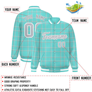 Custom Green Varsity Full-Snap Plaid Pattern Letterman Baseball Jacket