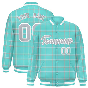 Custom Green Varsity Full-Snap Plaid Pattern Letterman Baseball Jacket