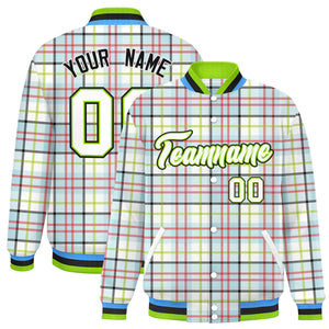 Custom Multi Color Varsity Full-Snap Plaid Pattern Letterman Baseball Jacket