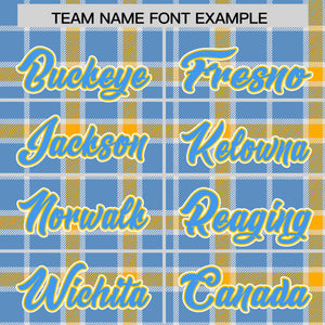 Custom Light Blue Yellow Varsity Full-Snap Plaid Pattern Letterman Baseball Jacket