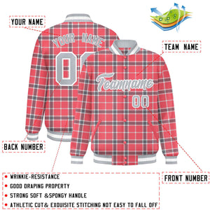 Custom Red Varsity Full-Snap Plaid Pattern Letterman Baseball Jacket