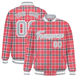 Custom Red Varsity Full-Snap Plaid Pattern Letterman Baseball Jacket