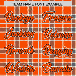 Custom Orange Varsity Full-Snap Plaid Pattern Letterman Baseball Jacket