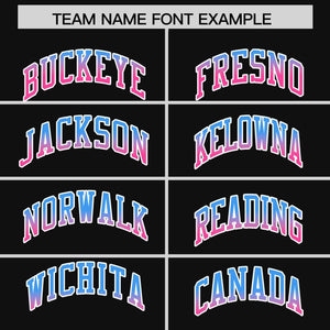 Custom Black Powder Blue-Pink Gradient Varsity Full-Snap Raglan Sleeves Baseball Jacket