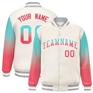 Custom White Bright Green-Light Red Gradient Varsity Full-Snap Raglan Sleeves Baseball Jacket