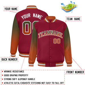 Custom Crimson Olive-Texas Orange Gradient Varsity Full-Snap Raglan Sleeves Baseball Jacket