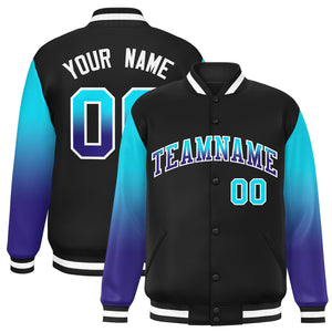 Custom Black Sky Blue-Royal Gradient Varsity Full-Snap Raglan Sleeves Baseball Jacket