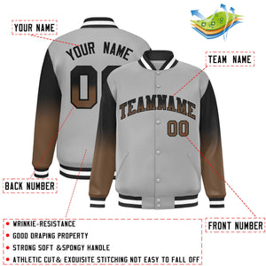 Custom Gray Black-Light Brown Gradient Varsity Full-Snap Raglan Sleeves Baseball Jacket