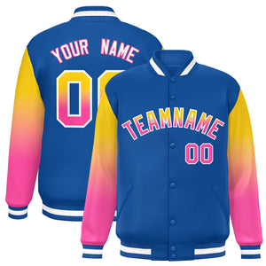 Custom Royal Gold-Pink Gradient Varsity Full-Snap Raglan Sleeves Baseball Jacket