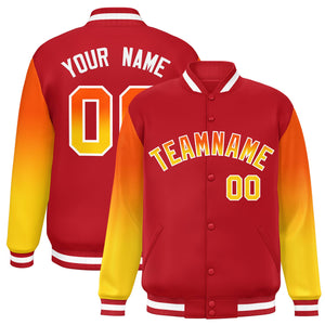 Custom Red Orange-Gold Gradient Varsity Full-Snap Raglan Sleeves Baseball Jacket