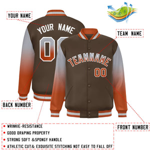 Custom Light Brown Gray-Texas Orange Gradient Varsity Full-Snap Raglan Sleeves Baseball Jacket