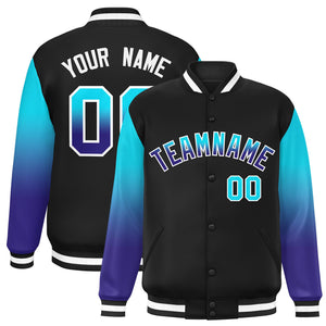 Custom Black Sky Blue-Royal Gradient Varsity Full-Snap Raglan Sleeves Baseball Jacket