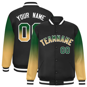 Custom Black Kelly Green-Khaki Gradient Varsity Full-Snap Raglan Sleeves Baseball Jacket